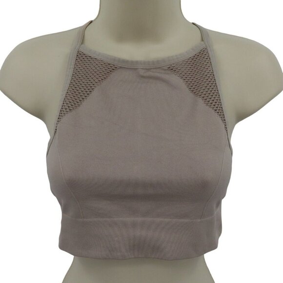 Aerie Large Beige Perforated High Neck Wireless No Padding Sports Bra Bralette - Picture 1 of 9